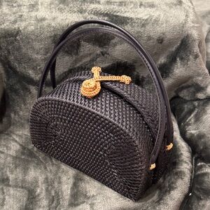 Anthropologie Black and Orange Mini Woven Bag